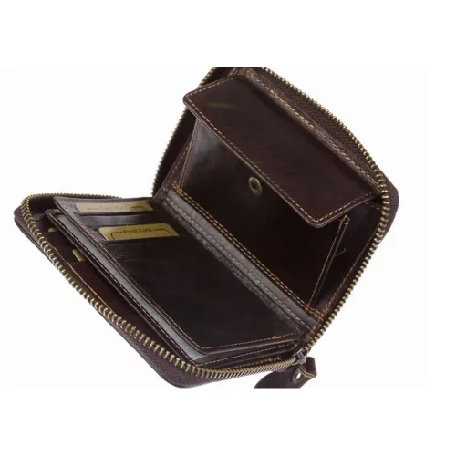 Portfel skórzany brązowy na suwak elegancki prezent / Brown leather zip wallet elegant gift idea
